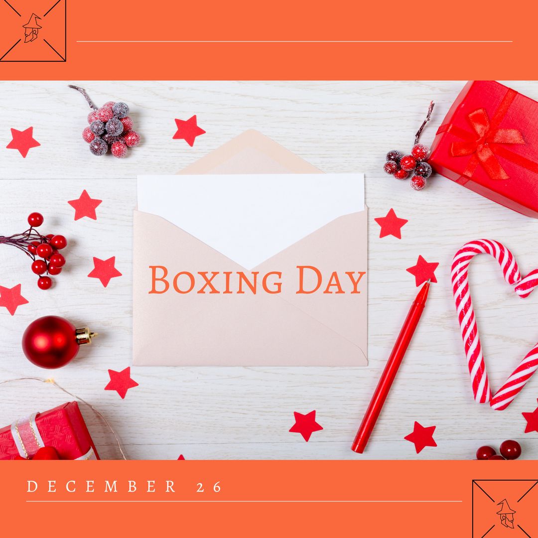 Composition of boxing day text over christmas decorations on white background - Download Free Stock Templates Pikwizard.com