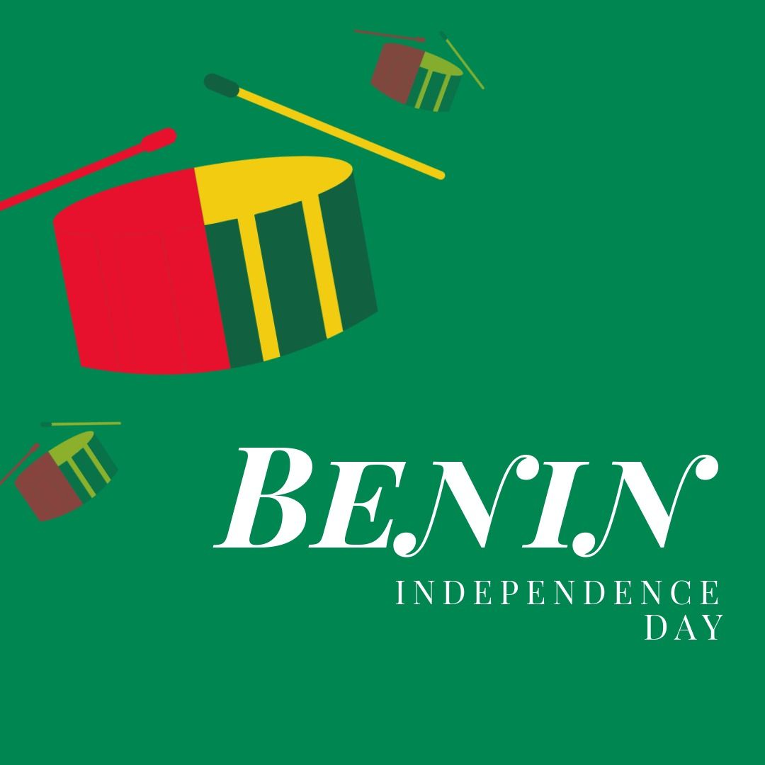 Illustrative image of benin independence day text and drums with drumsticks on green background - Download Free Stock Templates Pikwizard.com
