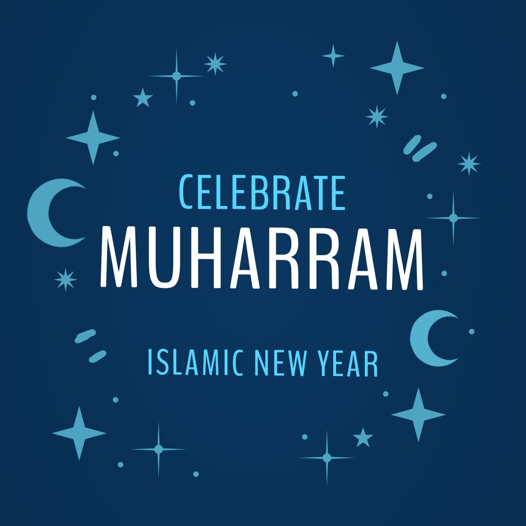 Vector image of celebrate muharram islamic new year text with various patterns on blue background - Download Free Stock Templates Pikwizard.com