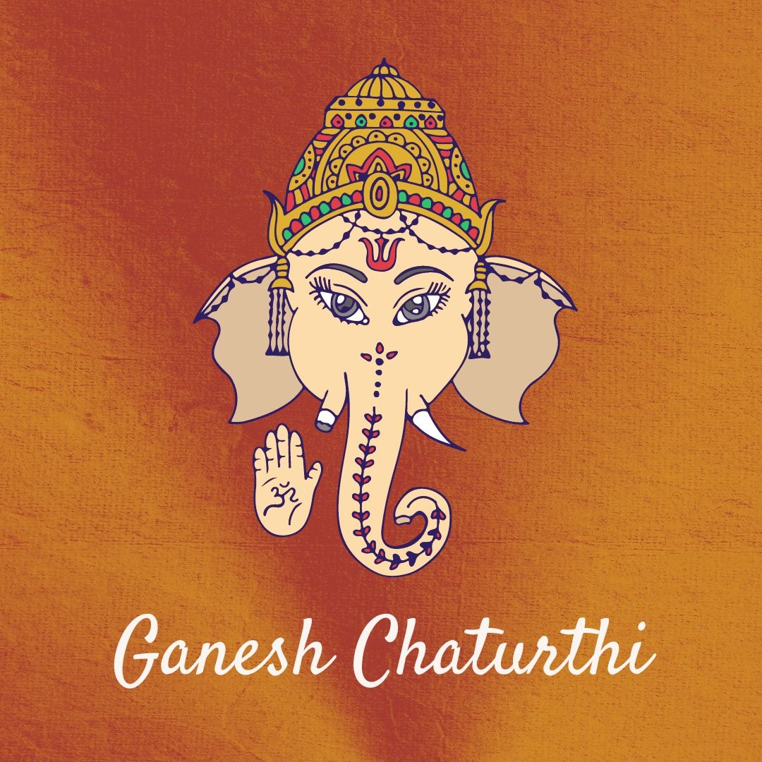 Illustration of om symbol and happy ganesh chaturthi text on brown  background, copy space from Pikwizard