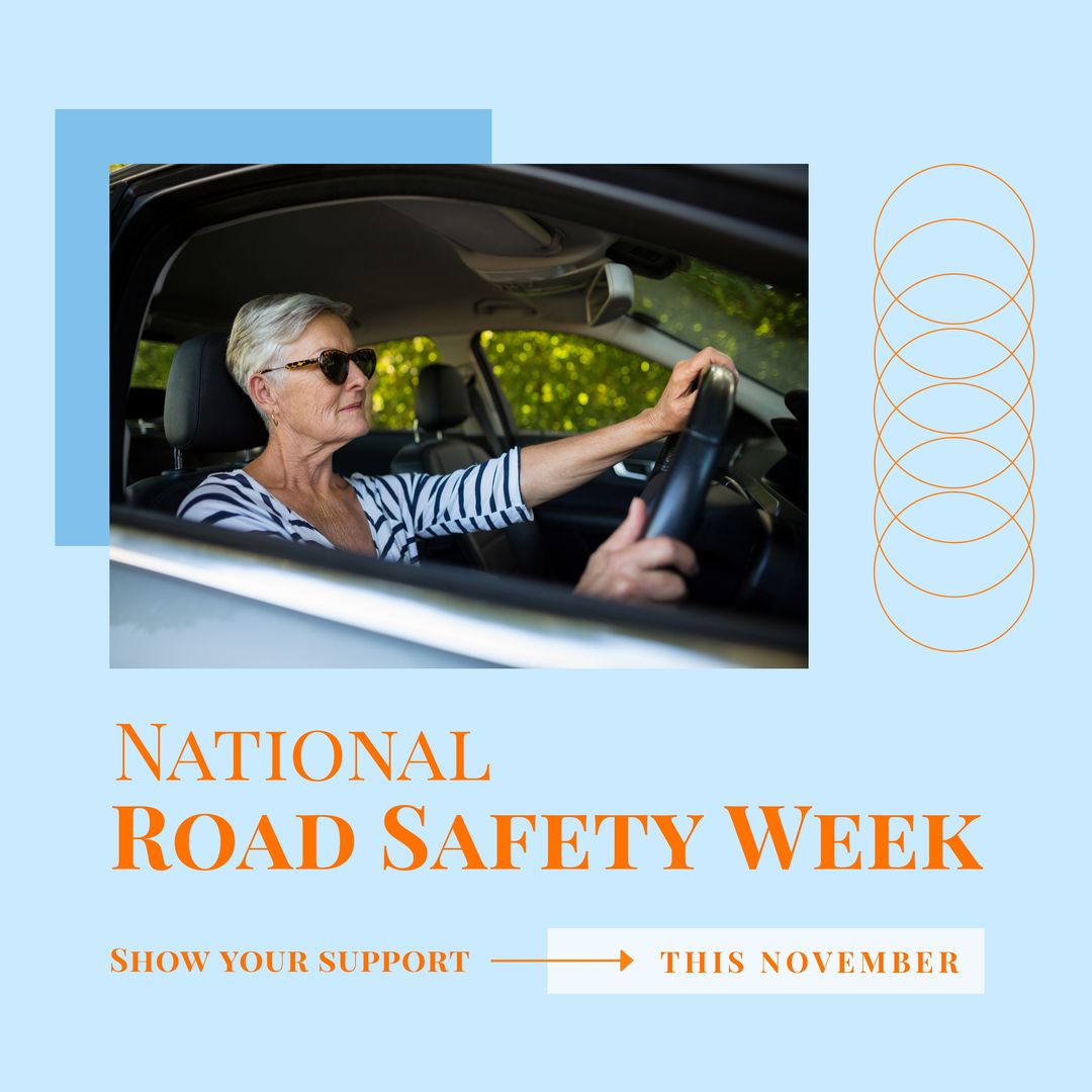 Image of national road safety week over caucasian senior woman driving car - Download Free Stock Templates Pikwizard.com