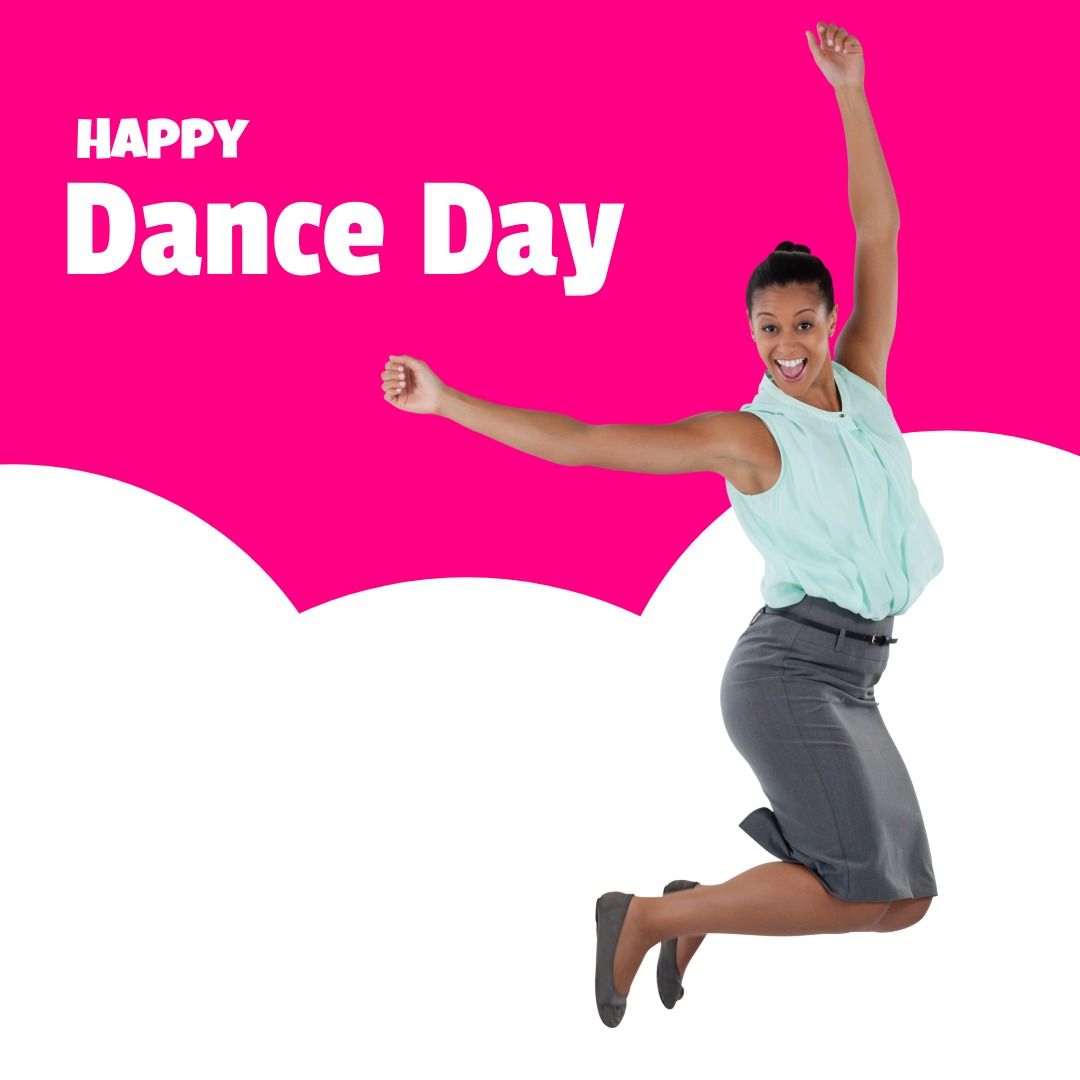 Happy dance day text over pink banner over african american woman dancing against white background - Download Free Stock Templates Pikwizard.com