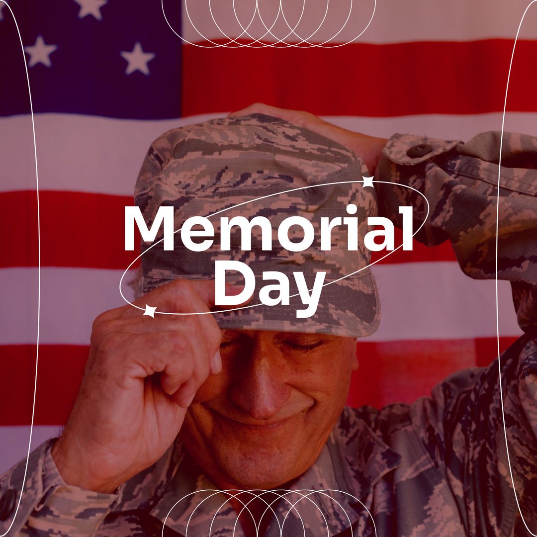 Composition of memorial day text, caucasian veteran soldier and flag of usa - Download Free Stock Templates Pikwizard.com