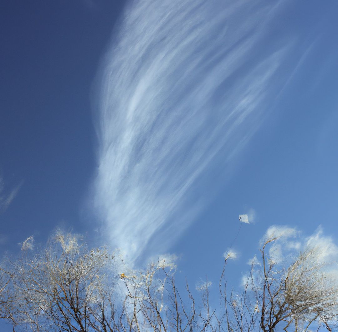 Image of white wisp and cloud on blue sky - Free Images, Stock Photos and Pictures on Pikwizard.com