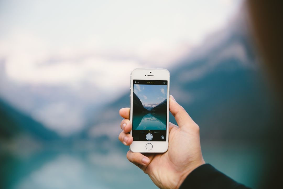 Image of Smartphone Taking a Picture of a Landscape