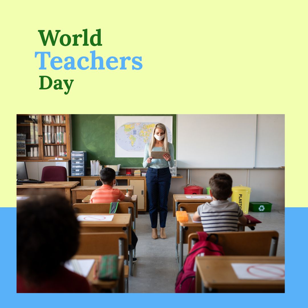 Composition of world teachers day text with diverse teacher and schoolchildren on yellow background - Download Free Stock Templates Pikwizard.com