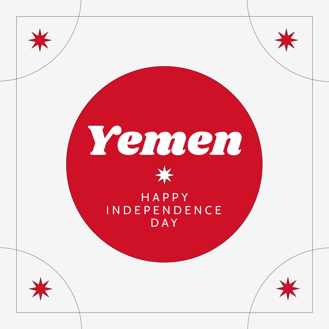 Composition of yemen independence day text over red circle - Download Free Stock Templates Pikwizard.com