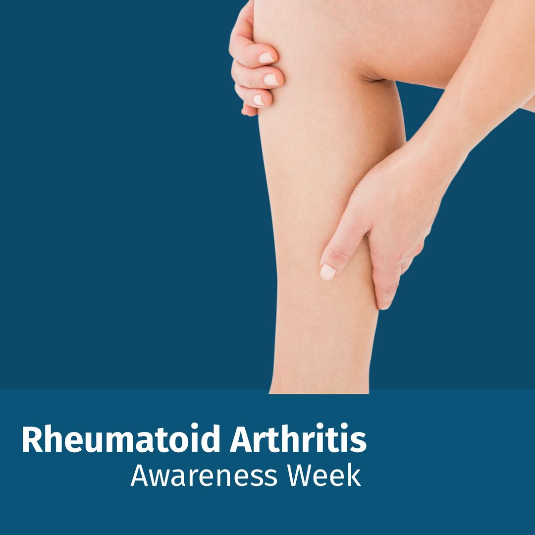 Composite of caucasian woman touching leg and rheumatoid arthritis awareness week text, copy space - Download Free Stock Templates Pikwizard.com