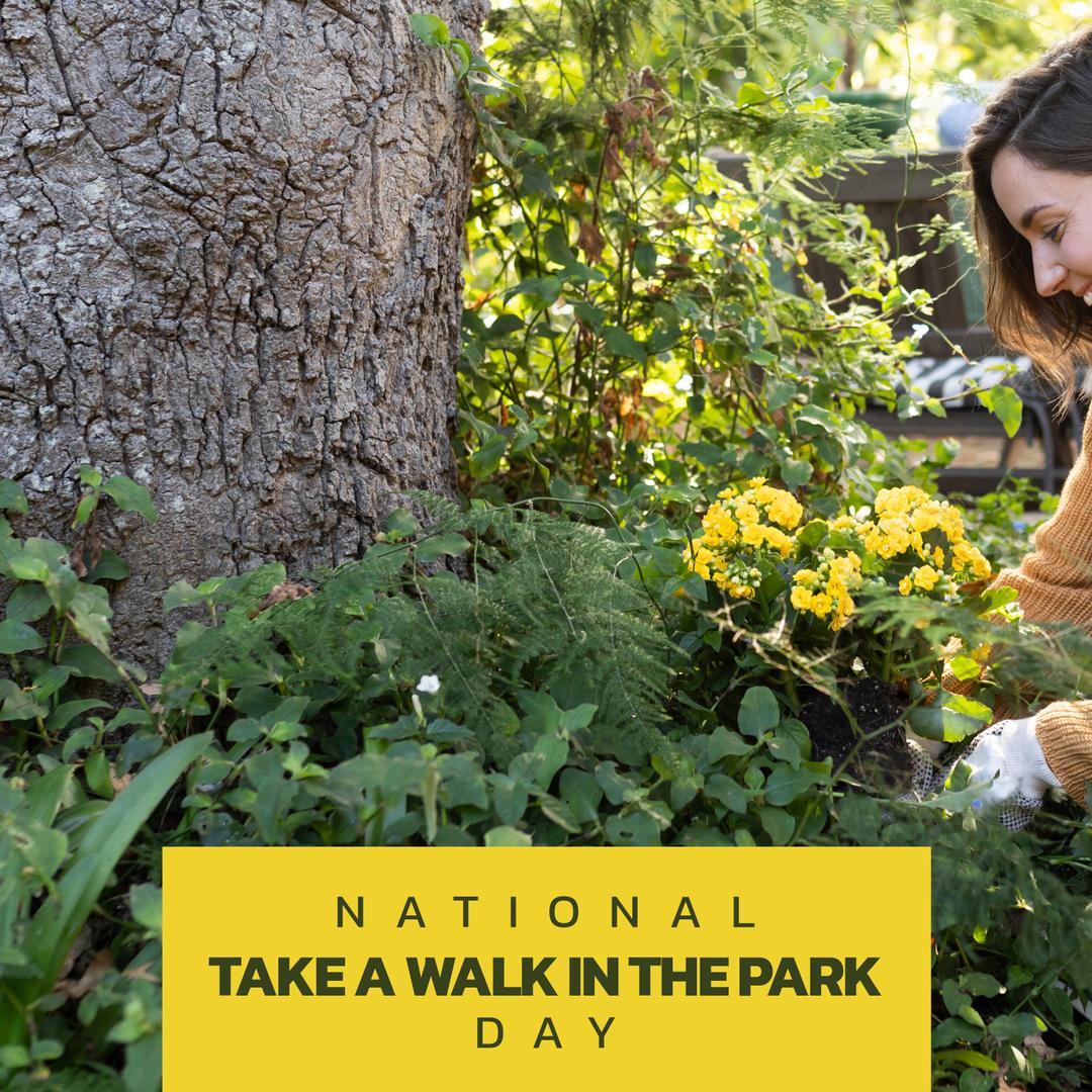 national-take-a-walk-in-the-park-day-text-over-happy-caucasian-woman-in