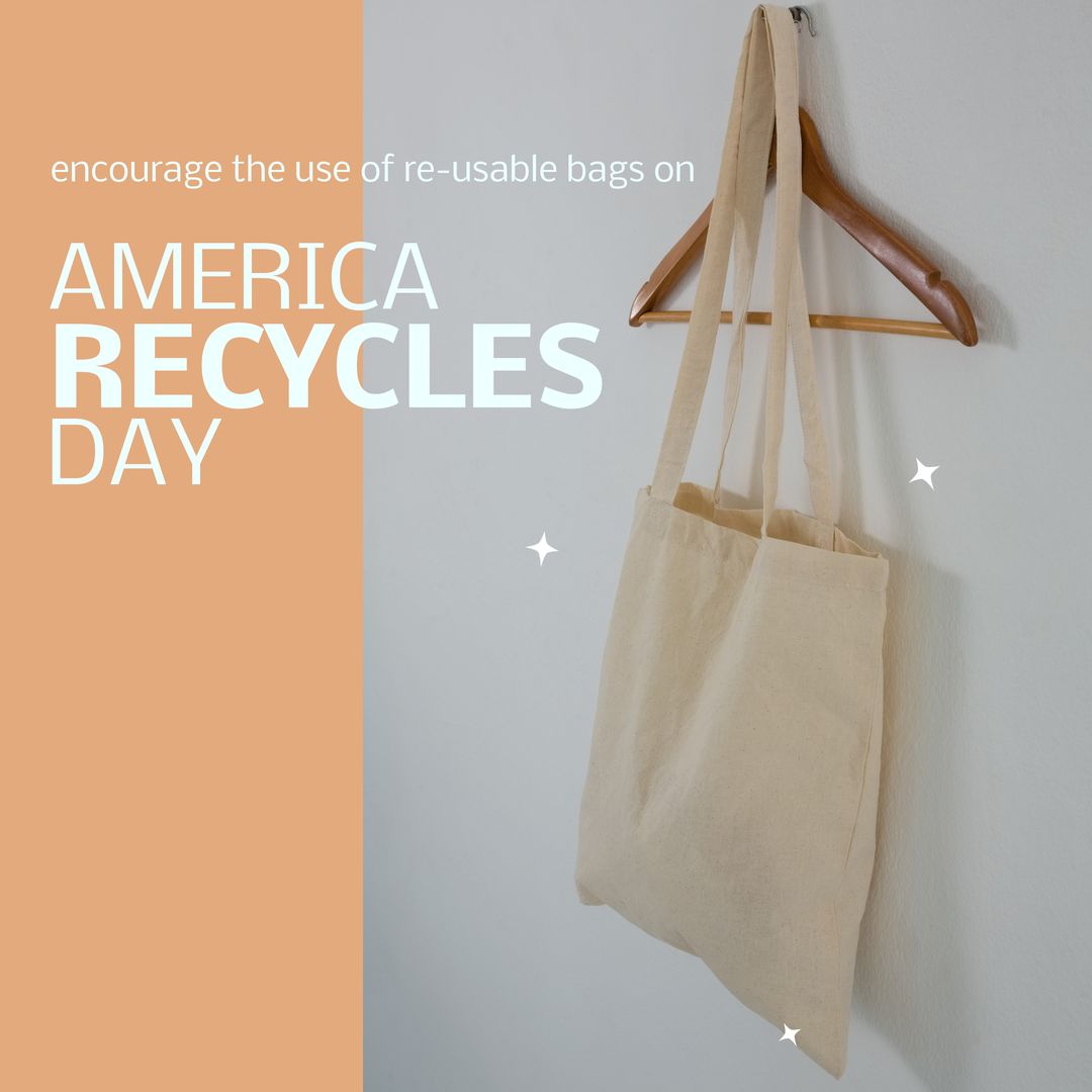 Composition of america recycles day text with tote bag on white and orange background - Download Free Stock Templates Pikwizard.com