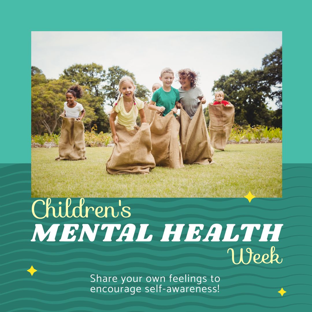 Composition of children's mental health week text and children playing in park - Download Free Stock Templates Pikwizard.com