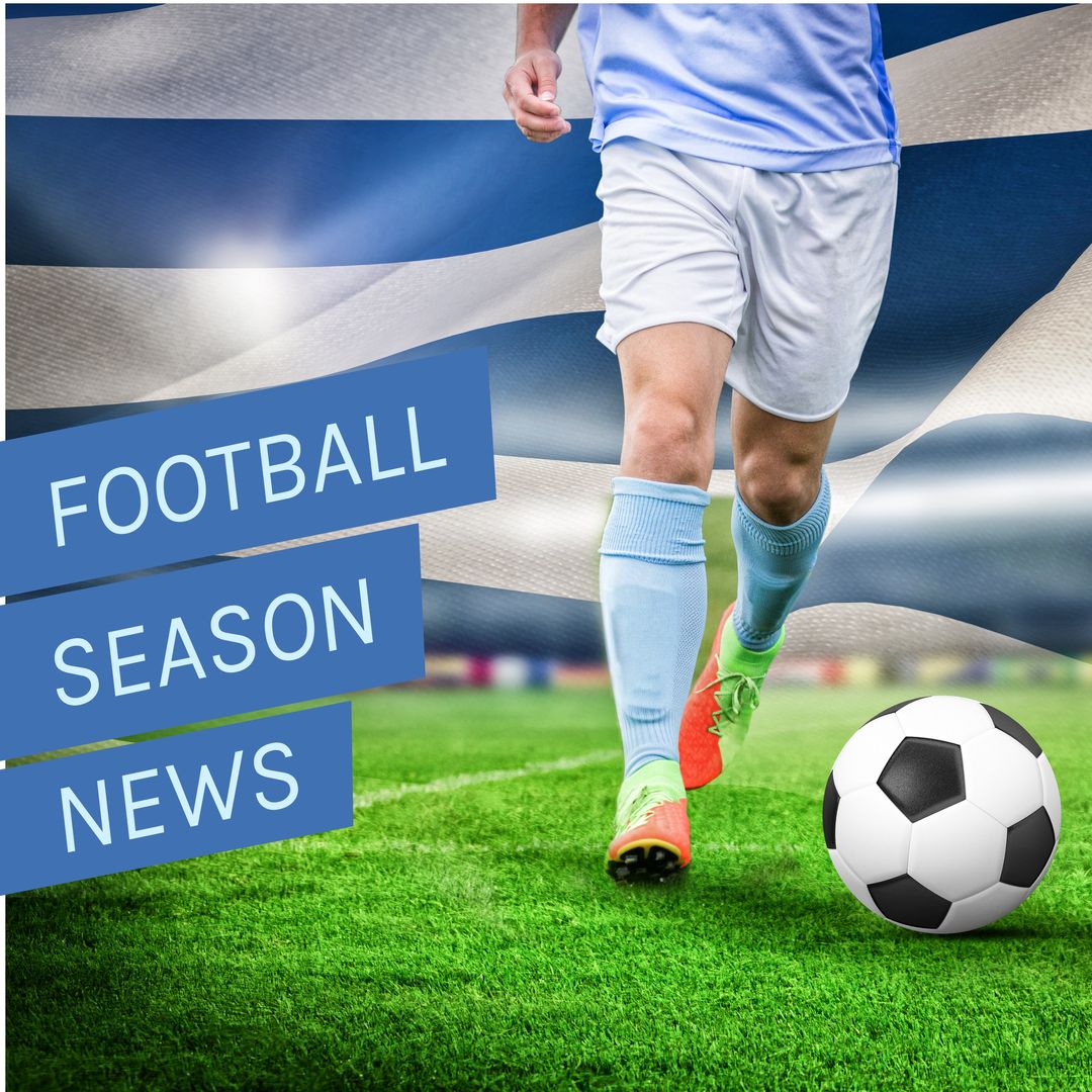 Square image of football season news over midsection of caucasian male player and flag of greece - Download Free Stock Templates Pikwizard.com