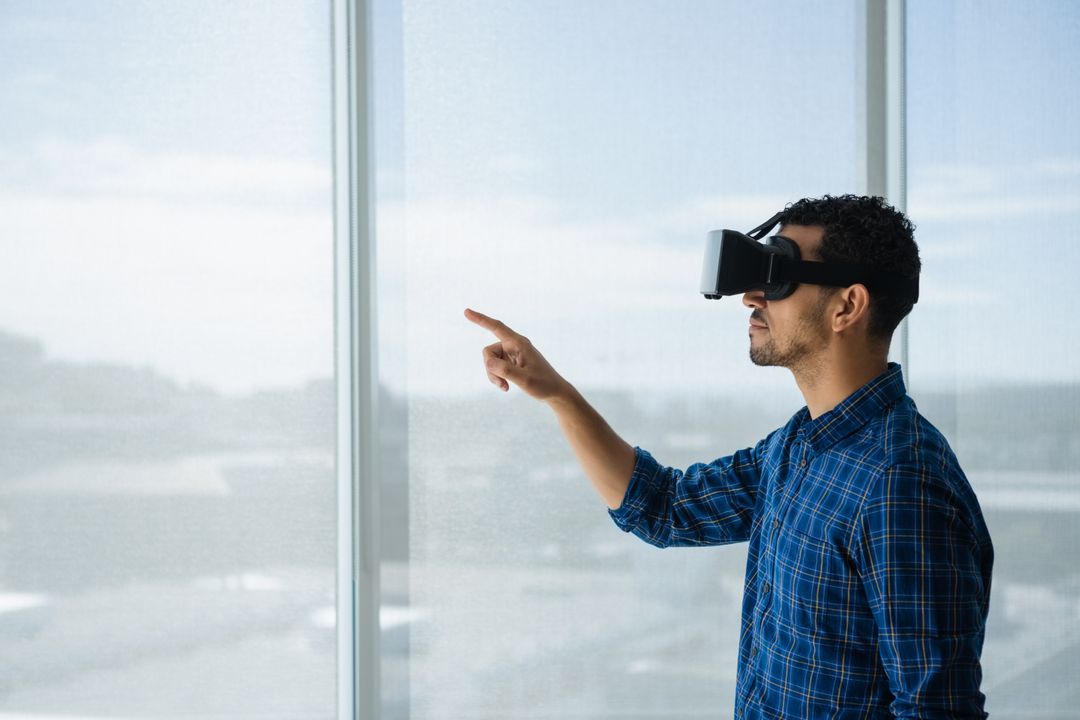 Image of a Man Wearing Glasses for Virtual Reality
