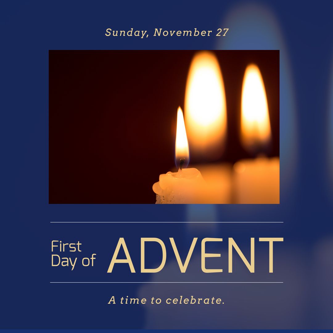 Composition of first day of advent text with candles on blurred background - Download Free Stock Templates Pikwizard.com