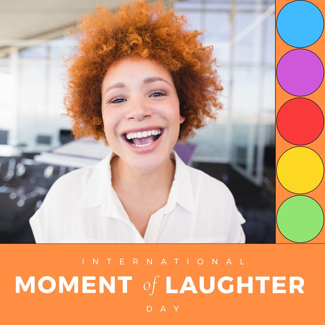 Composition of international moment of laughter day text over caucasian woman smiling - Download Free Stock Templates Pikwizard.com