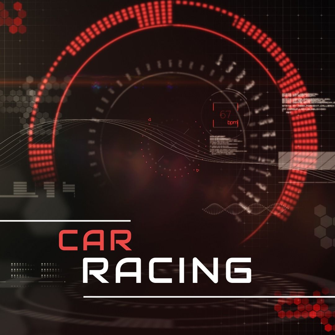 Digitally generated image of car racing text with speedometer, copy space - Download Free Stock Templates Pikwizard.com