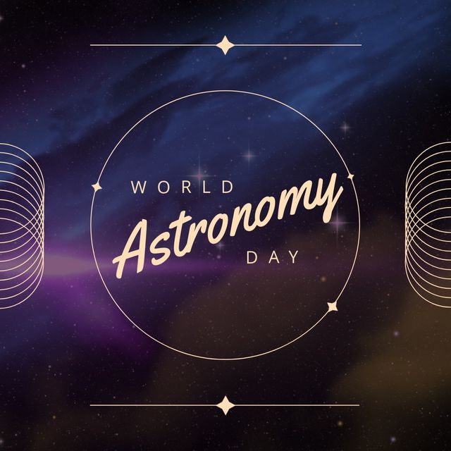 International world astronomy day over dark background with circles and stars. Astronomy, space, cosmos and universe concept.