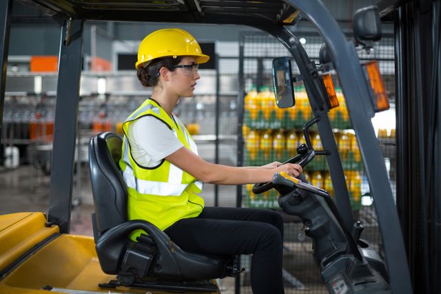 Female factory worker driving forklift - Download Free Stock Photos Pikwizard.com