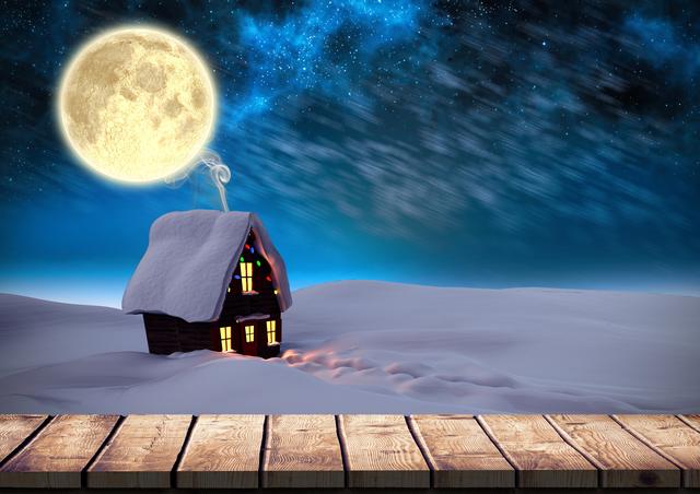 Snow covered house on a snowy landscape on full moon - Download Free Stock Photos Pikwizard.com