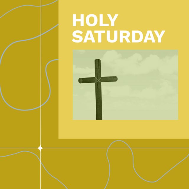 Image of holy saturday text over clouds and cross. Holy saturday and celebration concept digitally generated image.