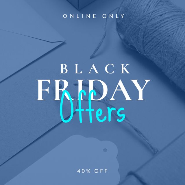 Composition of online only black friday offers 40 percent off text over present tags. Black friday, shopping and retail concept digitally generated image.