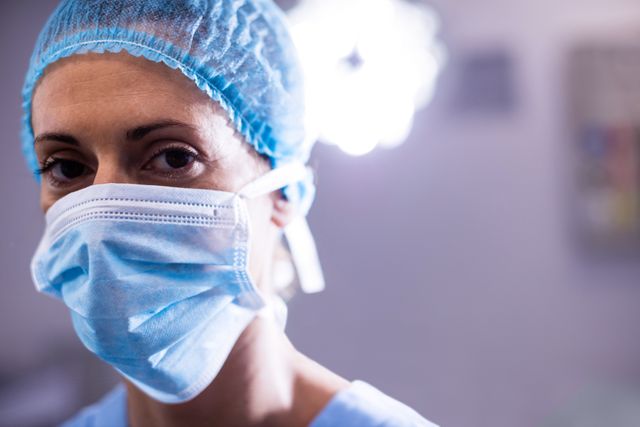 Portrait of female nurse wearing surgical mask in operation theater - Download Free Stock Photos Pikwizard.com