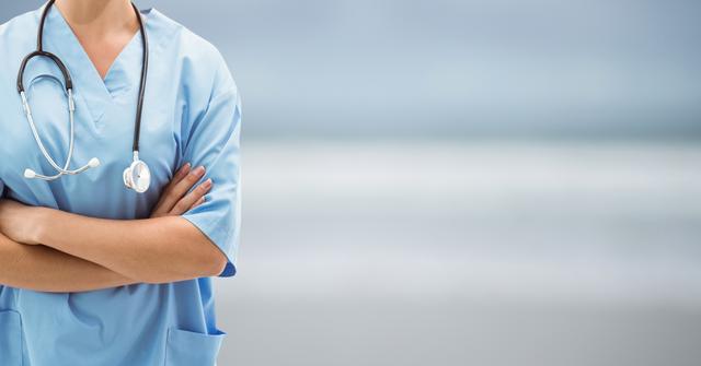 Nurse on blue blurred background - Download Free Stock Photos Pikwizard.com