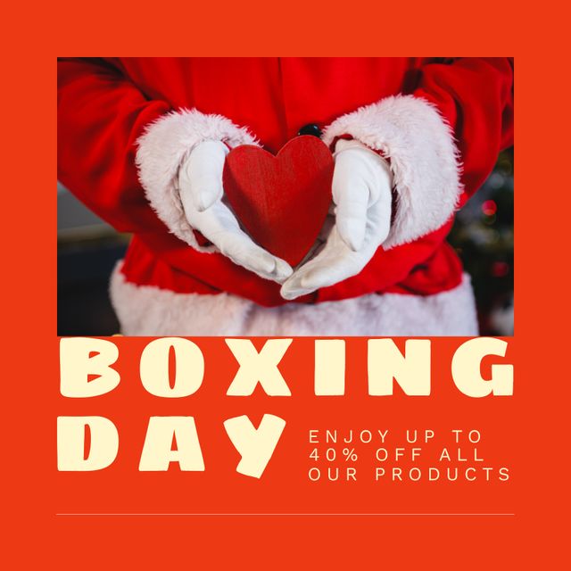 Composition of boxing day sales text over santa claus holding red heart. Christmas, boxing day, sales, festivity, celebration and tradition concept digitally.