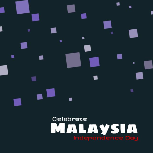 Illustration of celebrate malaysia independence day text with square shapes on black background. Copy space, vector, patriotism, celebration, freedom and identity concept.