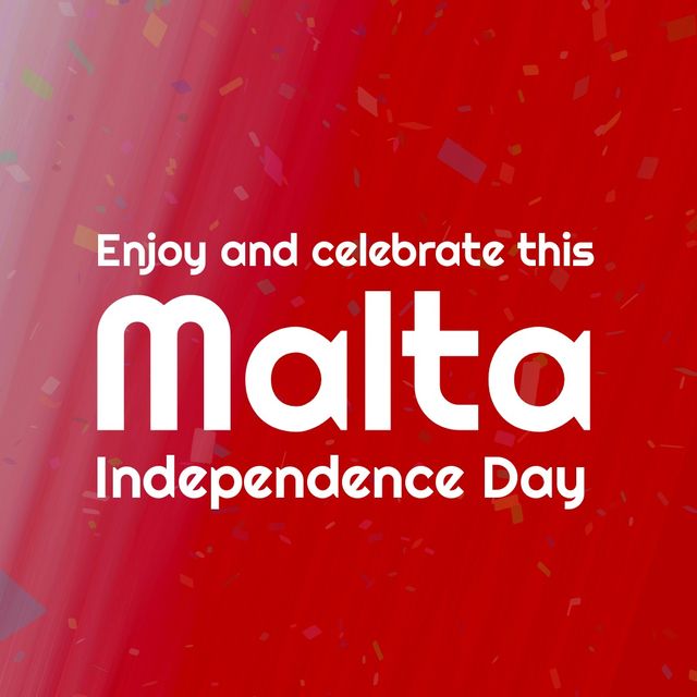 Colorful confetti falling over malta independence day text banner against red background. Malta independence day awareness concept