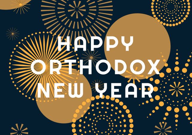 Vector image of happy orthodox new year text with brown patterns on black background. orthodox new year, greeting, tradition and holiday.