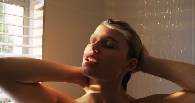 Woman taking a shower in bathroom at home 4k - Download Free Stock Photos Pikwizard.com