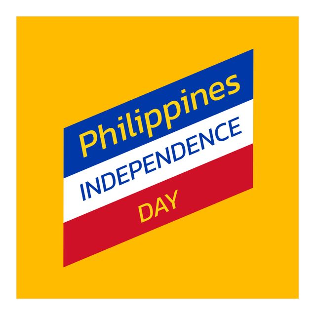 Philippines independence day text over blue, white and red stripes on yellow background. National celebration of the anniversary of philipine independence.