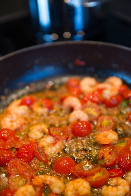 Tomatoes Sauteed With Shrimp Dish - Download Free Stock Photos Pikwizard.com