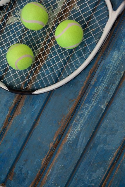 High angle view of fluorescent yellow balls on tennis racket - Download Free Stock Photos Pikwizard.com