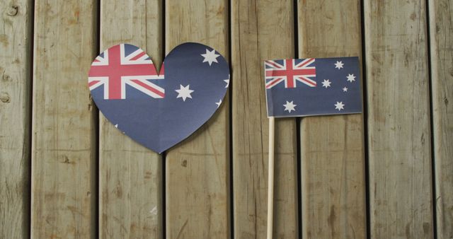 Image of flags of australia in shape of heart and rectangle on wooden background - Download Free Stock Photos Pikwizard.com
