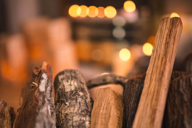 Close-up of wood logs for fire during christmas time