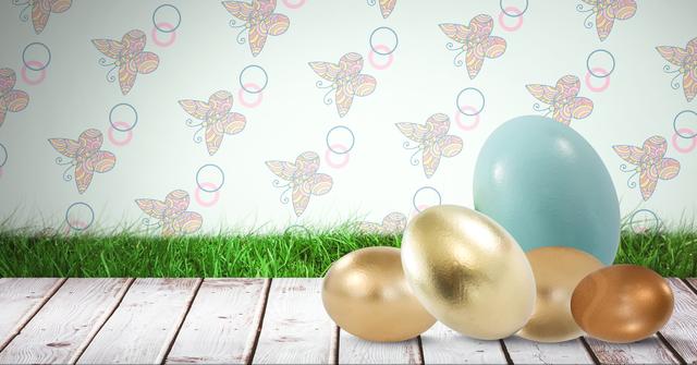 Easter eggs in front of pattern - Download Free Stock Photos Pikwizard.com