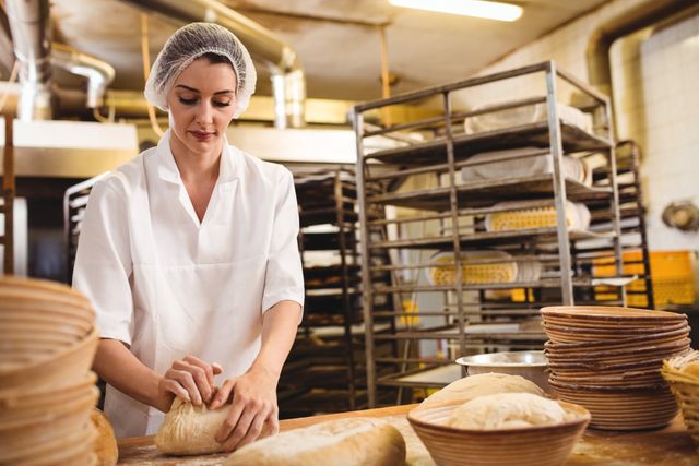 Female baker kneading a dough - Download Free Stock Photos Pikwizard.com