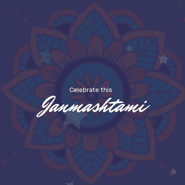 Illustration of celebrate this janmashtami text with floral pattern, copy space. Vector, hindu festival, culture, tradition, celebration, birth of lord krishna.