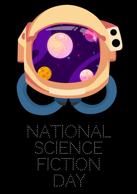 Digital composite of national science fiction day text with astronaut helmet and planets reflection - Download Free Stock Photos Pikwizard.com