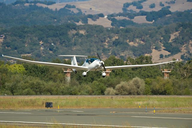 The PhoEnix aircraft takes off during the 2011 Green Flight Challenge, sponsored by Google, at the Charles M. Schulz Sonoma County Airport in Santa Rosa, Calif. on Monday, Sept. 26, 2011.  NASA and the Comparative Aircraft Flight Efficiency (CAFE) Foundation are having the challenge with the goal to advance technologies in fuel efficiency and reduced emissions with cleaner renewable fuels and electric aircraft. Photo Credit: (NASA/Bill Ingalls)