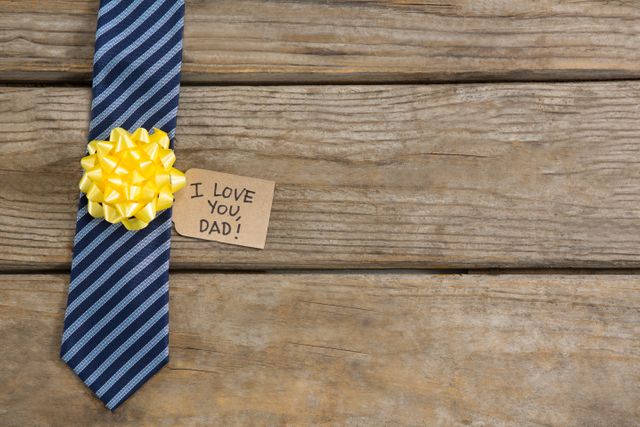 Overhead view of necktie with greetings on table - Download Free Stock Photos Pikwizard.com