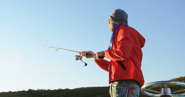Man Standing By River Fishing Pole Stock Photo 41493733