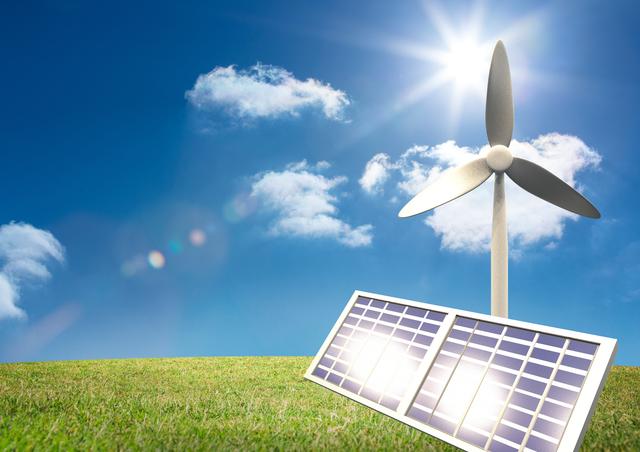 Composite image of solar panel and wind turbine - Download Free Stock Photos Pikwizard.com