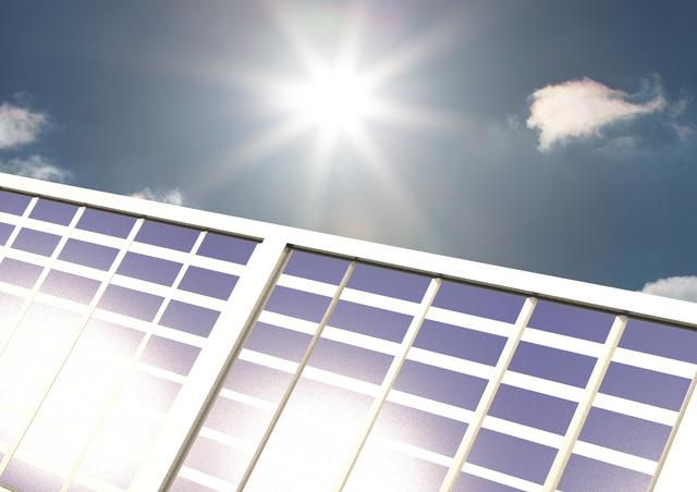 Solar energy panel on a sunny day against sky and cloud