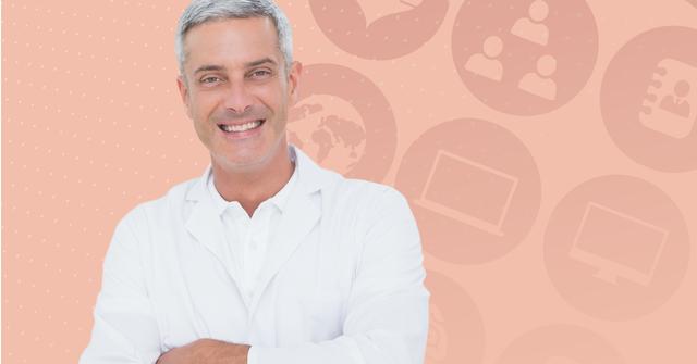Digital composite image of smiling male doctor