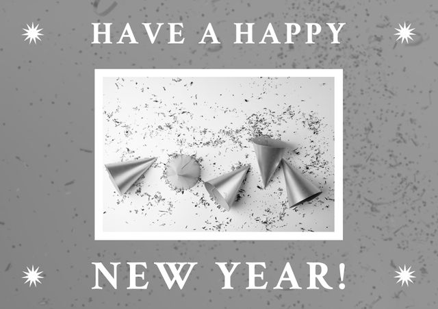 Image of happy new year and party hats on grey background - Download Free Stock Videos Pikwizard.com