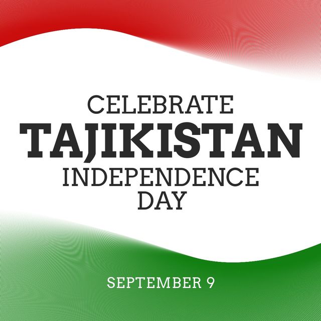 Illustration of celebrate tajikistan independence day text with red and green patterns, copy space. Vector, patriotism, celebration, freedom and identity concept.