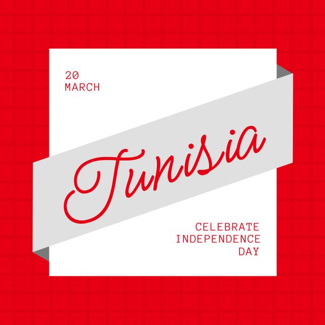 Composition of tunisia independence day text over red and white background. Tunisia independence day, patriotism and celebration concept digitally generated image.